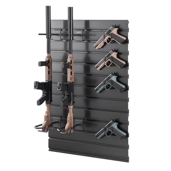 VEVOR Gun Rack, Wall Mount, Tactical Rifle Shotgun Handgun Storage, Heavy-Duty PVC Panels & Steel Wall Racks, Securely Holds up to 2 Rifles & 4 Pistols,Modular Firearms Gun Gear Accessories Organizer