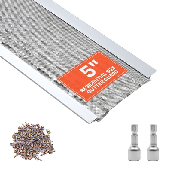 VEVOR Gutter Guard, 5 in Aluminum Gutter Cover with Stainless Steel Micro Mesh, Heavy-Duty 100ft Length, 0.04in Thick, Leaf Guard for Debris and Pine Needles, Easy DIY Install, Screws Included,20 PCS
