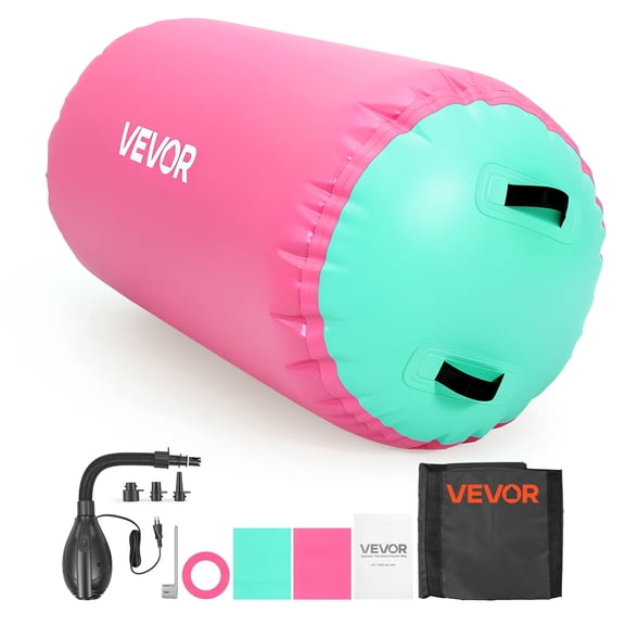 VEVOR Gymnastics Barrel Air Roller 23.6x40 in Inflatable Tumbling Air Mat, Octagon Tumbler Trainer with Electric Pump, Equipment for Back Handspring Training/Home Use/Gym/Yoga/Cheerleading, Pink