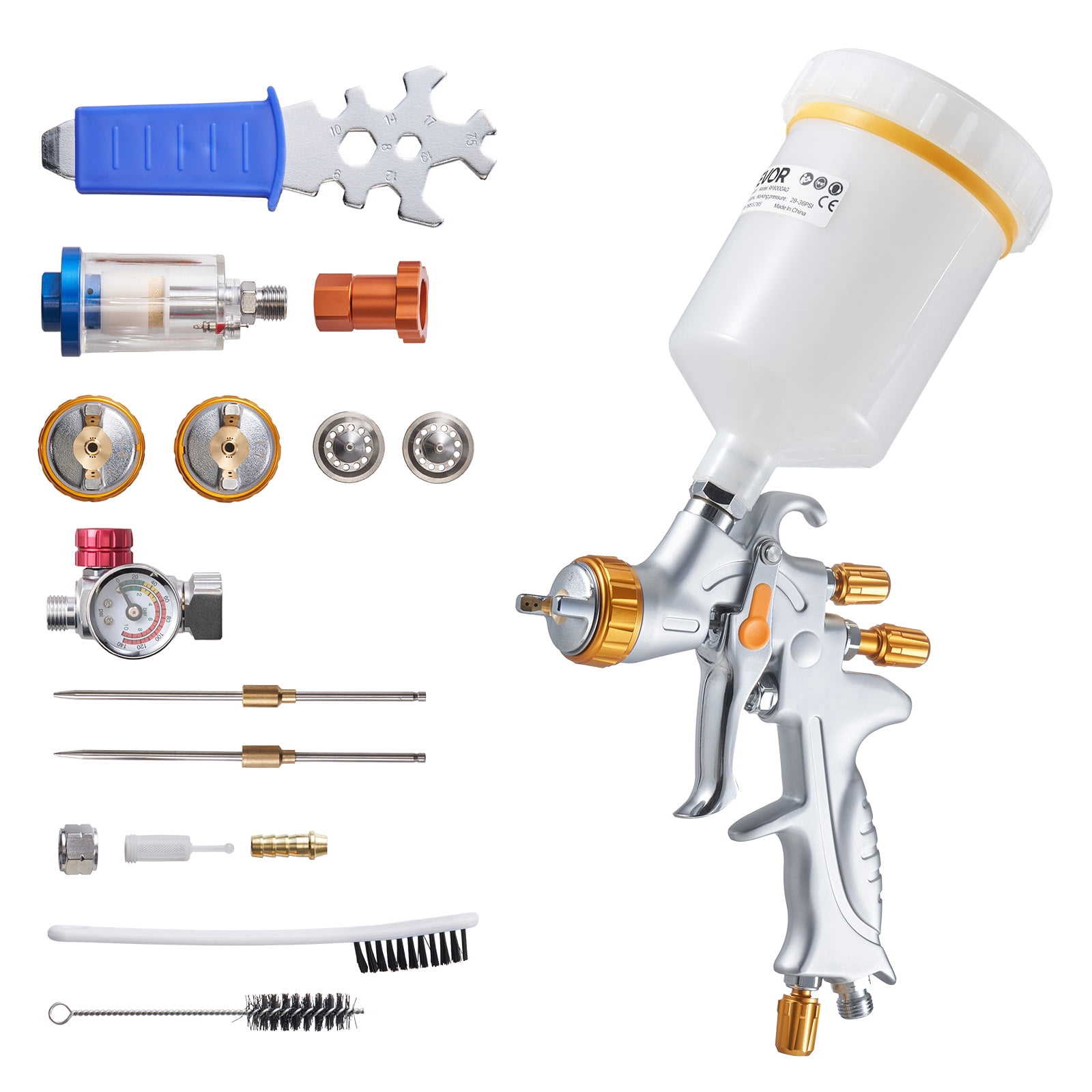 VEVOR HVLP Air Spray Gun, Gravity Feed Paint Sprayer Gun with 3 Nozzles ...