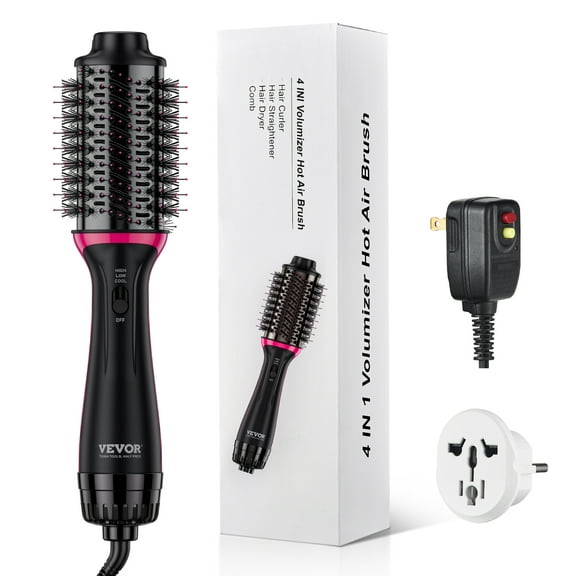 VEVOR Hair Blow Dryer Brush,4 in 1 Ionic Hair Styler and Volumizer with Electroplated Titanium & 2.56" Ceramic Coating Oval Barrel,Dual Voltage 110V/240V Hot Air Styling Brush for Salon Home Travel