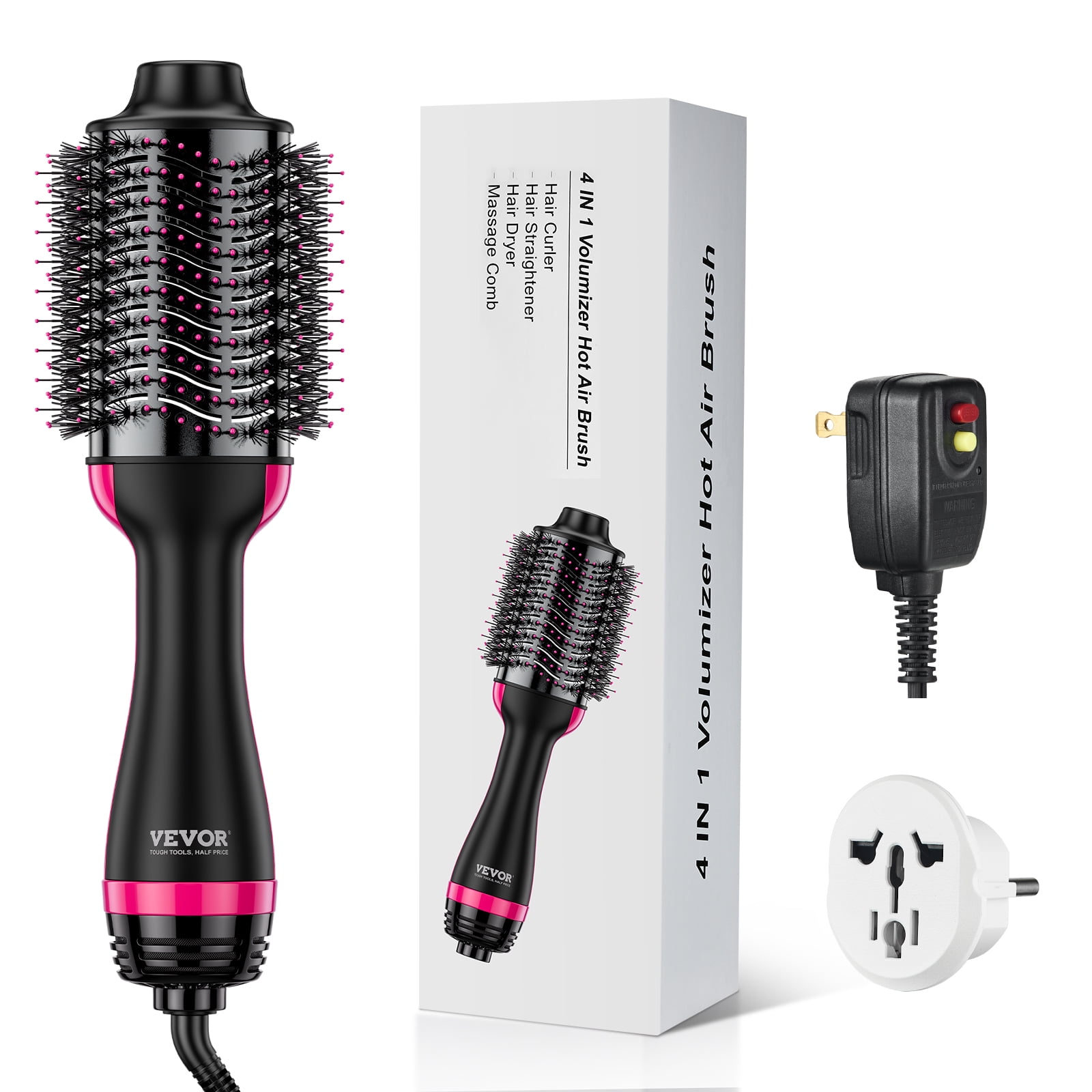 VEVOR Hair Blow Dryer Brush,4 in 1 Ionic Hair Styler and Volumizer with Electroplated Titanium & 2.95" Ceramic Coating Oval Barrel,Dual Voltage 110V/240V Hot Air Styling Brush for Salon Home Travel