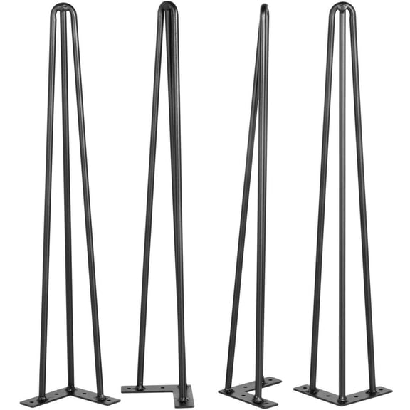 Hairpin Table Legs 16" Black - Set of 4 Desk Legs - 880lbs Capacity - 3 Rods for DIY Furniture - Heavy Duty Steel Legs for Bench, Desk, Dining Table