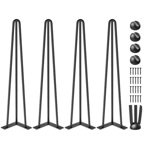 VEVOR Hairpin Table Legs 20" Black Set of 4 Desk Legs 880lbs Load Capacity (Each 220lbs) Hairpin Desk Legs 3 Rods for Bench Desk Dining End Table Chairs Carbon Steel DIY Heavy Duty Furniture Legs