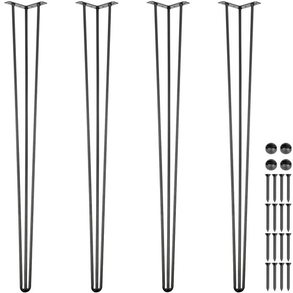 VEVOR Hairpin Table Legs 34" Black Set of 4 Desk Legs 880lbs Load Capacity (Each 220lbs) Hairpin Desk Legs 3 Rods for Bench Desk Dining End Table Chairs Carbon Steel DIY Heavy Duty Furniture Legs