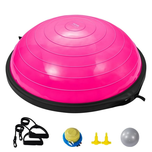 VEVOR Half Exercise Ball Trainer,26 inch Balance Ball Trainer, 1500lbs Capacity Stability Ball, Yoga Ball with Resistance Bands & Foot Pump,Strength Fitness Ball for Home Gym Full Body Workout,Pink