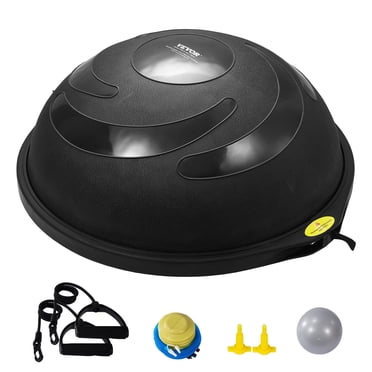 VEVOR Half Exercise Ball Trainer, 26 inch Balance Ball Trainer,1500lbs Capacity Stability Ball, Yoga Ball with Resistance Bands & Foot Pump,Strength Fitness Ball for Home Gym Full Body Workout Black