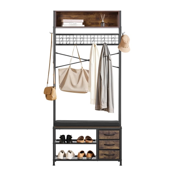 VEVOR Hall Tree, 70.9 in Coat Rack with Shoe Bench & 3 Drawers, 3-in-1 ...