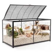 VEVOR Hamster Cage 47.2"x23.6"x25.4" 360  Viewing Metal Hamster Habitat, Transparent Small Animal Cage with Top Access & Front Door, Large Portable Pet House for Guinea Pig, Gerbil 7.7 ft , Black
