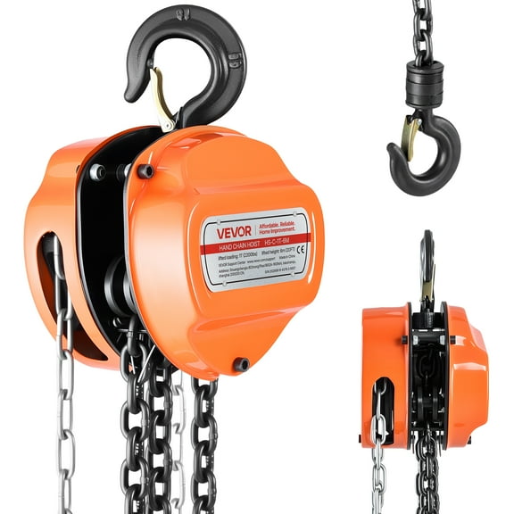 VEVOR Hand Chain Hoist, 1 Ton 2200 lbs Capacity, Manual Chain Block with Upgrade G80 Galvanized Chain,20 ft Lifting Height,Heavy Duty Pulley Hoist for Garage Warehouse Automotive Machinery,Orange