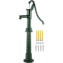 VEVOR Hand Water Pump w/Stand, 15.7 x 9.4 x 51.6 inch Pitcher Pump& 26 inch Pump Stand w/Pre-set 1/2" Holes for Easy Installation, Rustic Cast Iron Well Pump for Yard, Garden, Farm Irrigation, Green