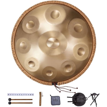 VEVOR Handpan Drum, 22 in 9 Notes Steel Hand Drum, 432Hz D Minor Musical Drums with Woven Edge Guard, 2 Mallets & Carrying Case, Fade-Resistant Percussion Instrument for Professional Performance