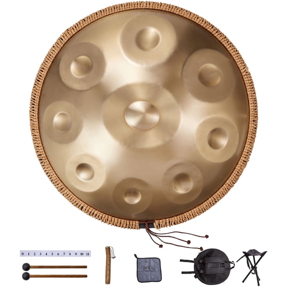 VEVOR Handpan Drum, 22 in 9 Notes Steel Hand Drum, 432Hz D Minor Musical Drums with Woven Edge Guard, 2 Mallets & Carrying Case, Fade-Resistant Percussion Instrument for Professional Performance
