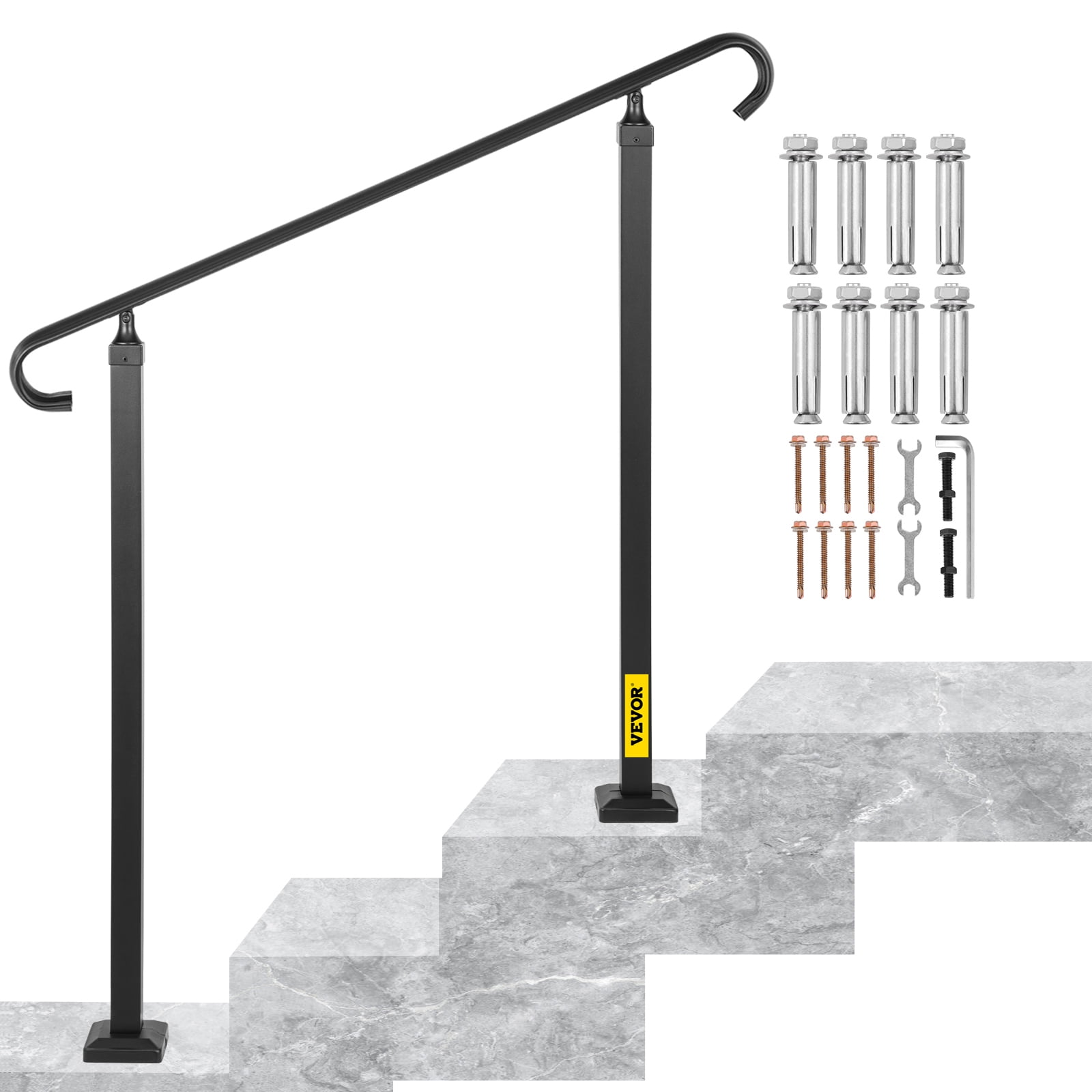 VEVOR 3 ft. Handrails for Outdoor Steps Fit 3 or 4 Steps Outdoor Stair  Railing Wrought Iron Handrail with baluster, Black LTFS3H4BHSTL00001V0 -  The