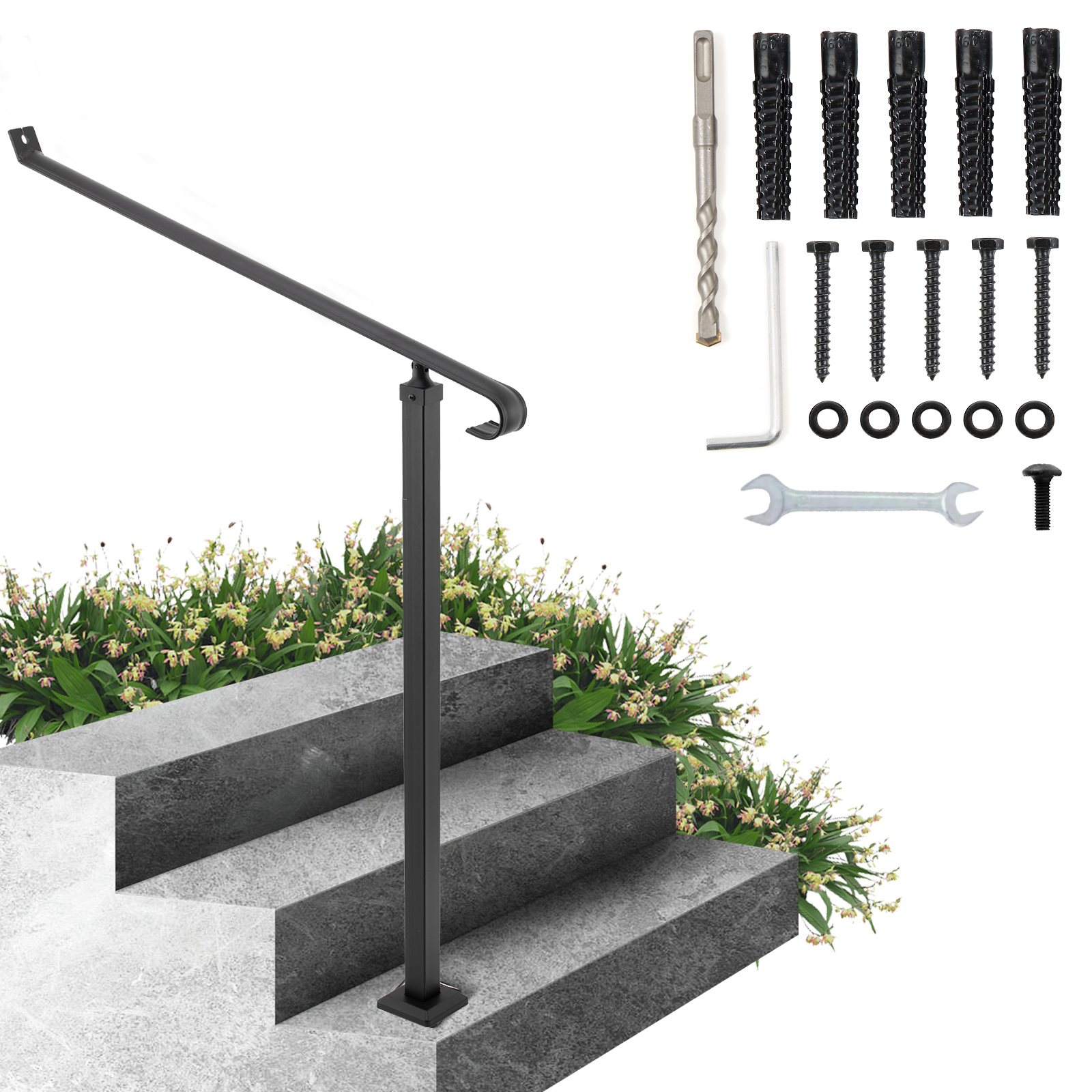 VEVOR Handrails for Outdoor Steps 1-2 Step Railings Wrought Iron