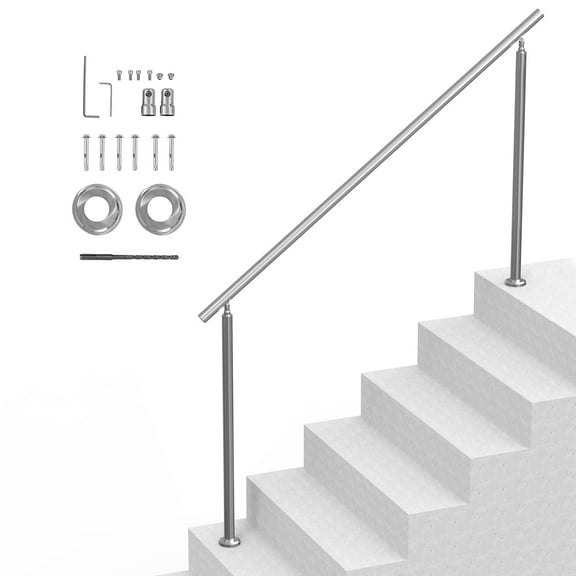 VEVOR Handrails for Outdoor Steps, 70.9 in/ 180cm Length Stair Hand Rail Kit, Transitional Stainless Steel Railings with Installation Kit, Double-column Staircase Handrails for Seniors,Porch & Deck