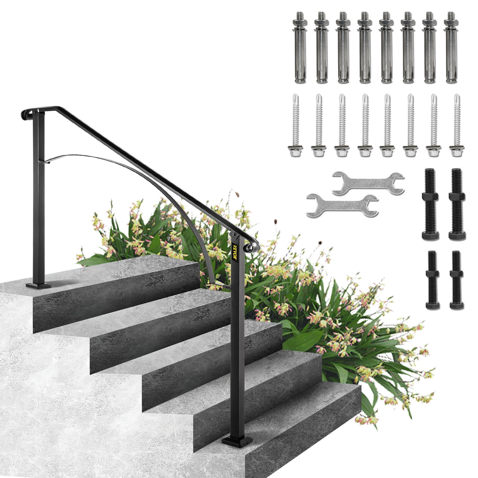 VEVOR Handrails for Outdoor Steps, Fit 4 or 5 Steps Outdoor Stair ...