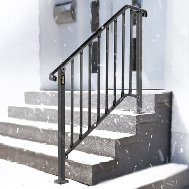 Dextrus Handrails For Outdoor Steps, 3-4 Step Stair Railing Outdoor 52" Length Black, Porch Wrought Iron Railing Adjustable Angle Safety Handrails For Balconies, Parks, Residential Steps(1 Pack