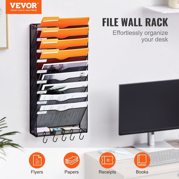 Vevor WJBGJHSWJSWS0OID1V0 10-Tier Vertical Wall Mounted Hanging Wall Files Organizer, Metal