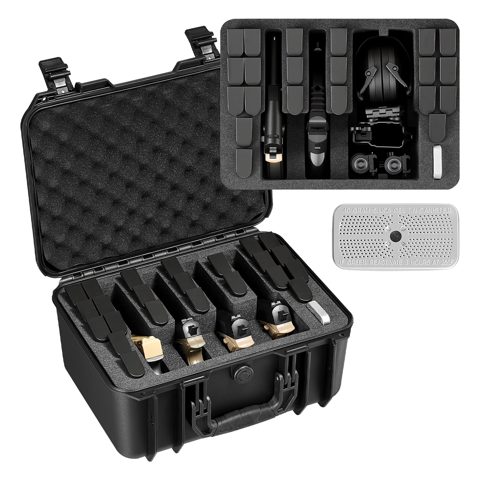 VEVOR Hard Pistol Case, Heavy Duty Hard Gun Case with XPE Foam Lining, Waterproof Pistol Storage Box with Customizable Interior & Handle for Gun, Lenses, Camera, Gear, TSA Compliant, 15.9x12.5x7.5 in