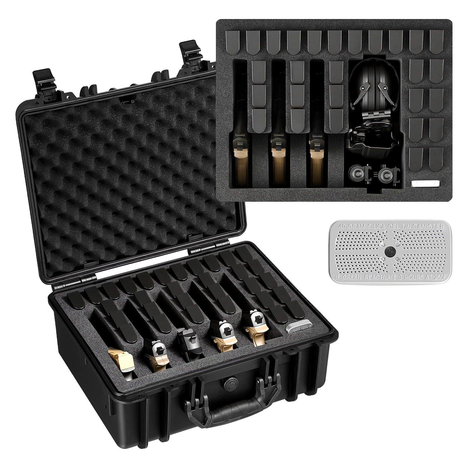 VEVOR Hard Pistol Case, Heavy Duty Hard Gun Case with XPE Foam Lining, Waterproof Pistol Storage Box with Customizable Interior & Handle for Gun, Lenses, Camera, Gear, TSA Compliant, 18.7x12.5x7.5 in