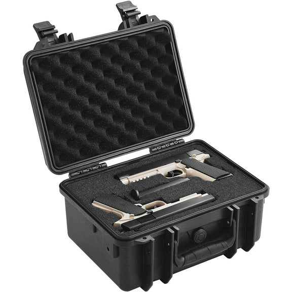 VEVOR Hard Pistol Cases with Pre-cut PU Foam, Waterproof & Dustproof Hard Gun Case for 2 Pistol, 14.111.57.6 in Lockable Pistol Case, Black