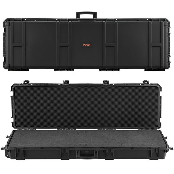 VEVOR Hard Rifle Case, Lockable Rifle Case with Detachable XPE Foam, 50 in Gun Storage with Wheels, IP67 Waterproof & Dustproof Pistol Storage Cases for Rifles, Shotguns, Airsoft Guns, Black