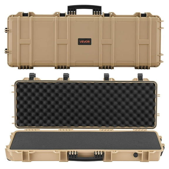 VEVOR Hard Rifle Case, Lockable Rifle Case with Pre-cut Foams, 40 in Gun Storage with Wheels, IP67 Waterproof & Dustproof Movable Large Pistol Storage for Rifles, Shotguns, Airsoft Guns, Khaki