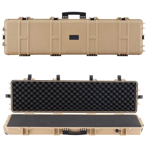 VEVOR Hard Rifle Case, Lockable Rifle Case with Pre-cut Foams, 50 in Movable Gun Storage with Wheels, IP67 Waterproof & Dustproof Pistol Storage for Rifle, Shotgun, Airsoft Gun, Khaki