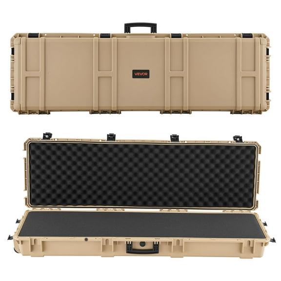 VEVOR Hard Rifle Case, Lockable Rifle Case with Pre-cut Foams, 52 in Gun Storage with Wheels, Heavy Duty IP67 Waterproof & Dustproof Pistol Storage Cases for Rifles, Shotguns, Airsoft Guns, Khaki