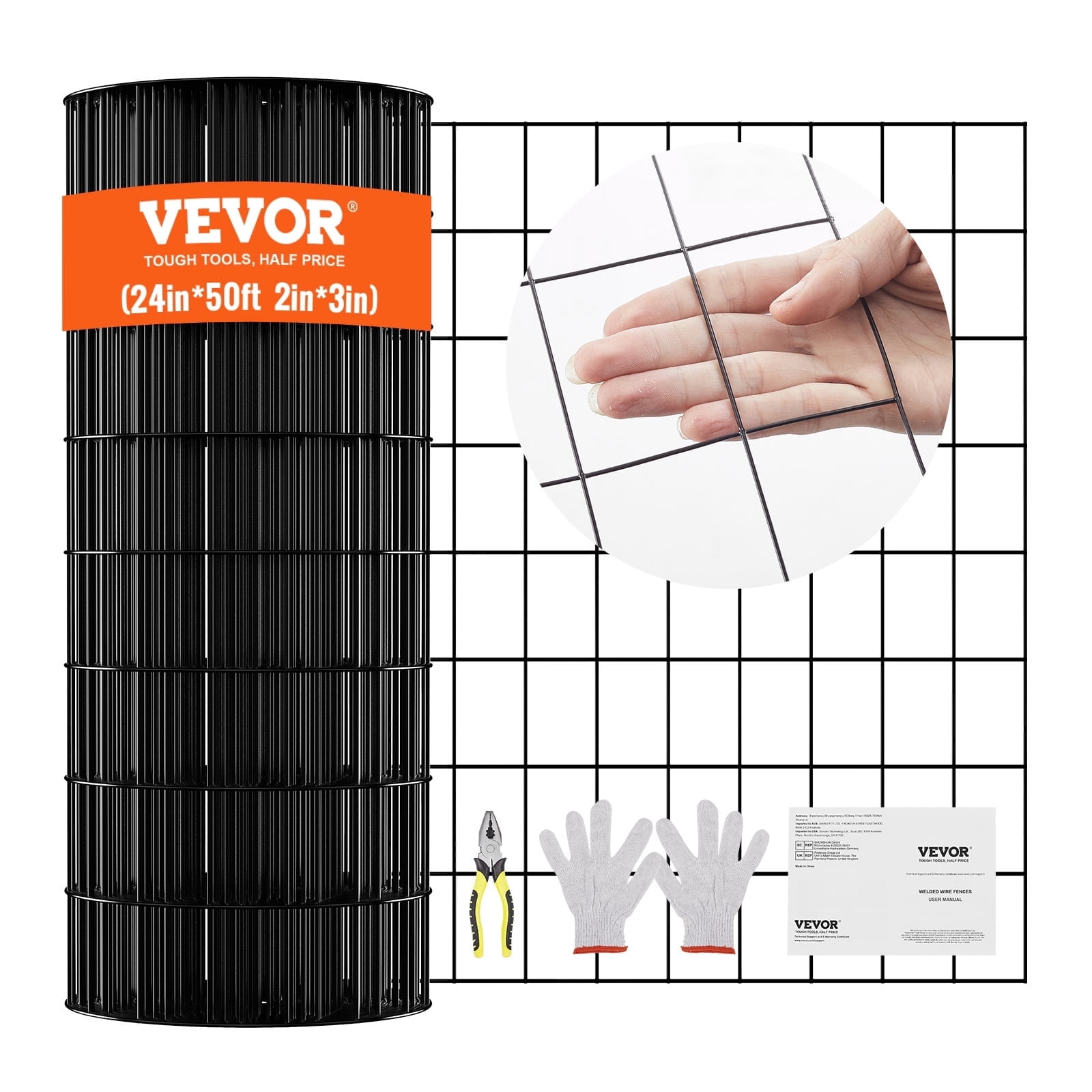 VEVOR Hardware Cloth, 24'' x 50' Galvanized Wire Mesh Roll, 16 Gauge Chicken Wire Fence Roll, Vinyl Coating Metal Wire Mesh for Chicken Coop Barrier, Rabbit Snake Fences, Poultry Enclosures