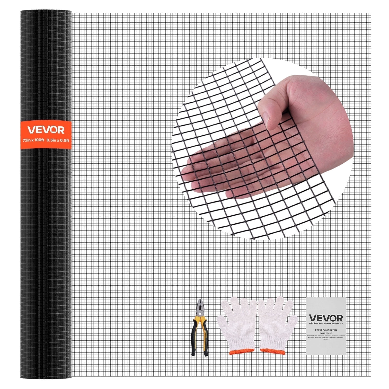 VEVOR Hardware Cloth 72 in x 100 ft, 1/2 in 19 Gauge Galvanized Wire Mesh Roll, Weather-Resistant Vinyl Coated Chicken Wire Fencing, Heavy Duty Welded Garden Plant Fencing for Rabbit Cage Snake Fence