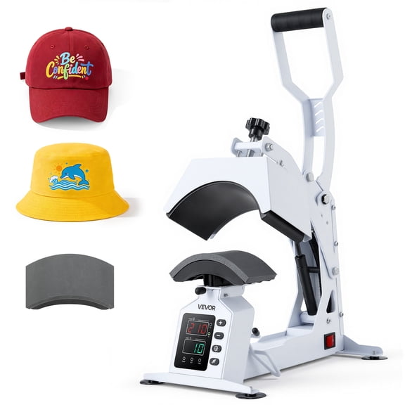 VEVOR Hat Heat Press Machine, with 2 Interchangeable Platens and Caps Stretcher, Precise Temperature & Time Control, Heat Press for Hats and Caps, for HTV Iron On and Sublimation Projects, White