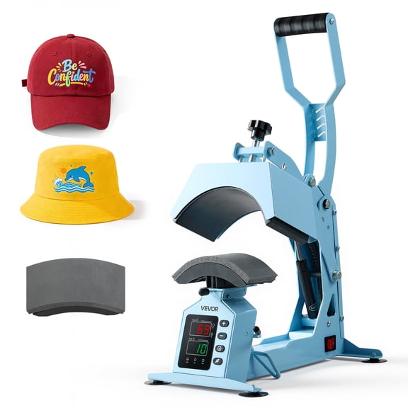 VEVOR Hat Heat Press Machine, with 2 Interchangeable Platens and Caps Stretcher, Precise Temperature & Time Control, Heat Press for Hats and Caps, for HTV Iron On and Sublimation Projects, Light Blue