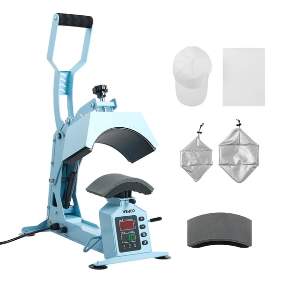 VEVOR Hat Heat Press Machine, with 2 Interchangeable Platens and Caps Stretcher, Precise Temperature & Time Control, Heat Press for Hats and Caps, for HTV Iron On and Sublimation Projects, Light Blue