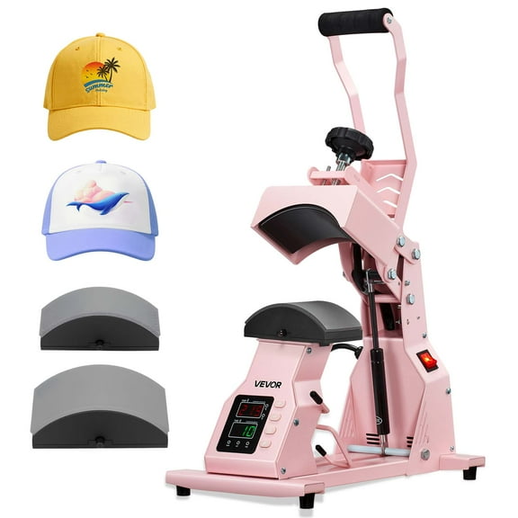 VEVOR Hat Heat Press Machine, with 2pcs Interchangeable Platens, Precise Temperature and Time Control, Hat Press for HTV Iron On and Sublimation Projects, for Caps, Headbands, Cuffs, Face Masks,Pink