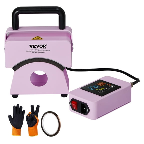 VEVOR Hat Press Machine, Mini Hat Heat Press for Caps with Integrated Control Panel, Cap Heat Press Machine with 5.9x3.15 inch Curved Heating Plate, Safety Base,and Glove,Automatic Shut-Off,Purple
