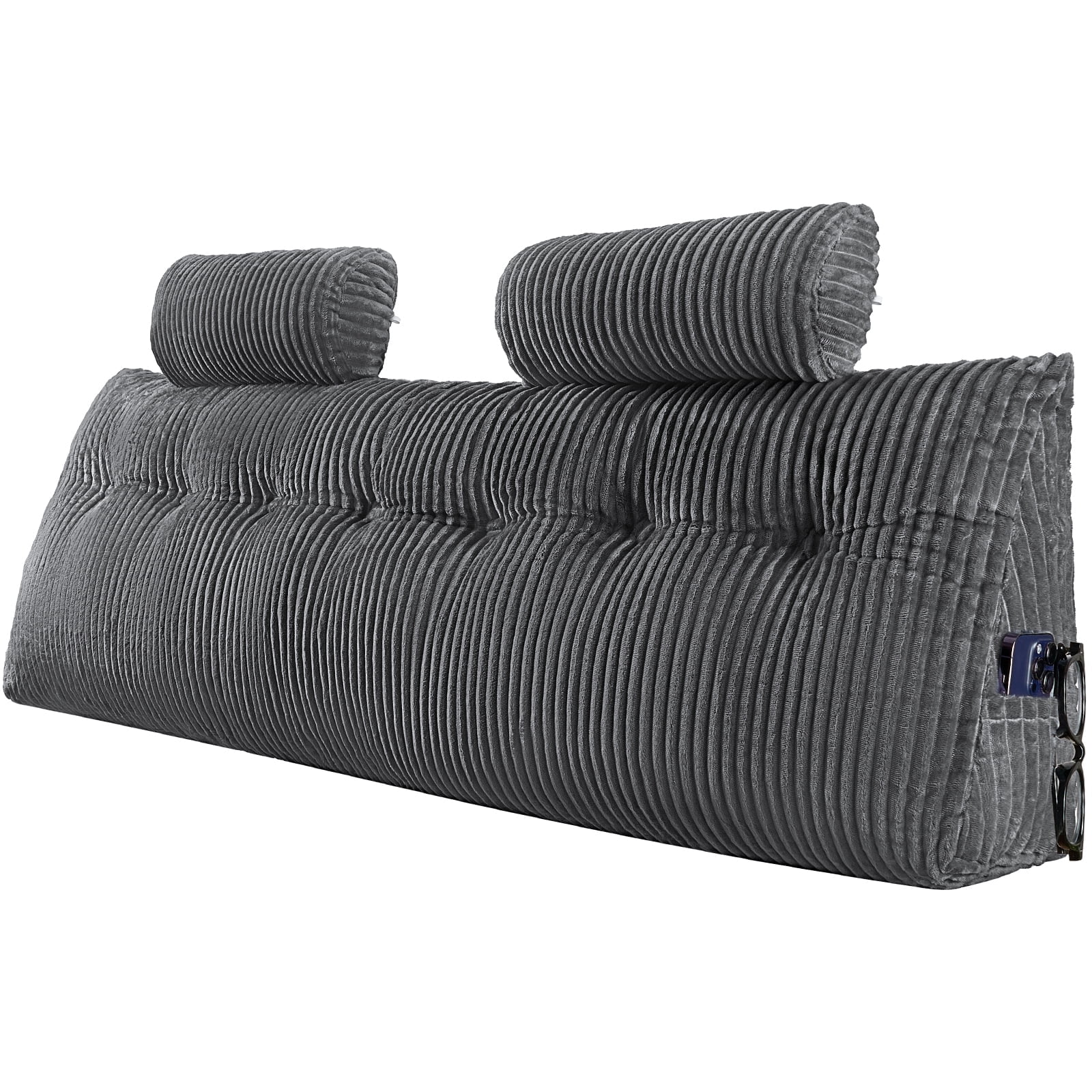 VEVOR Headboard Pillow, King Size Wedge Headboard Pillow with 2 Side Pockets and 2 Headrests, Bed Wedge Pillow for Reading, Gaming, Resting, Working in Bed, Grey