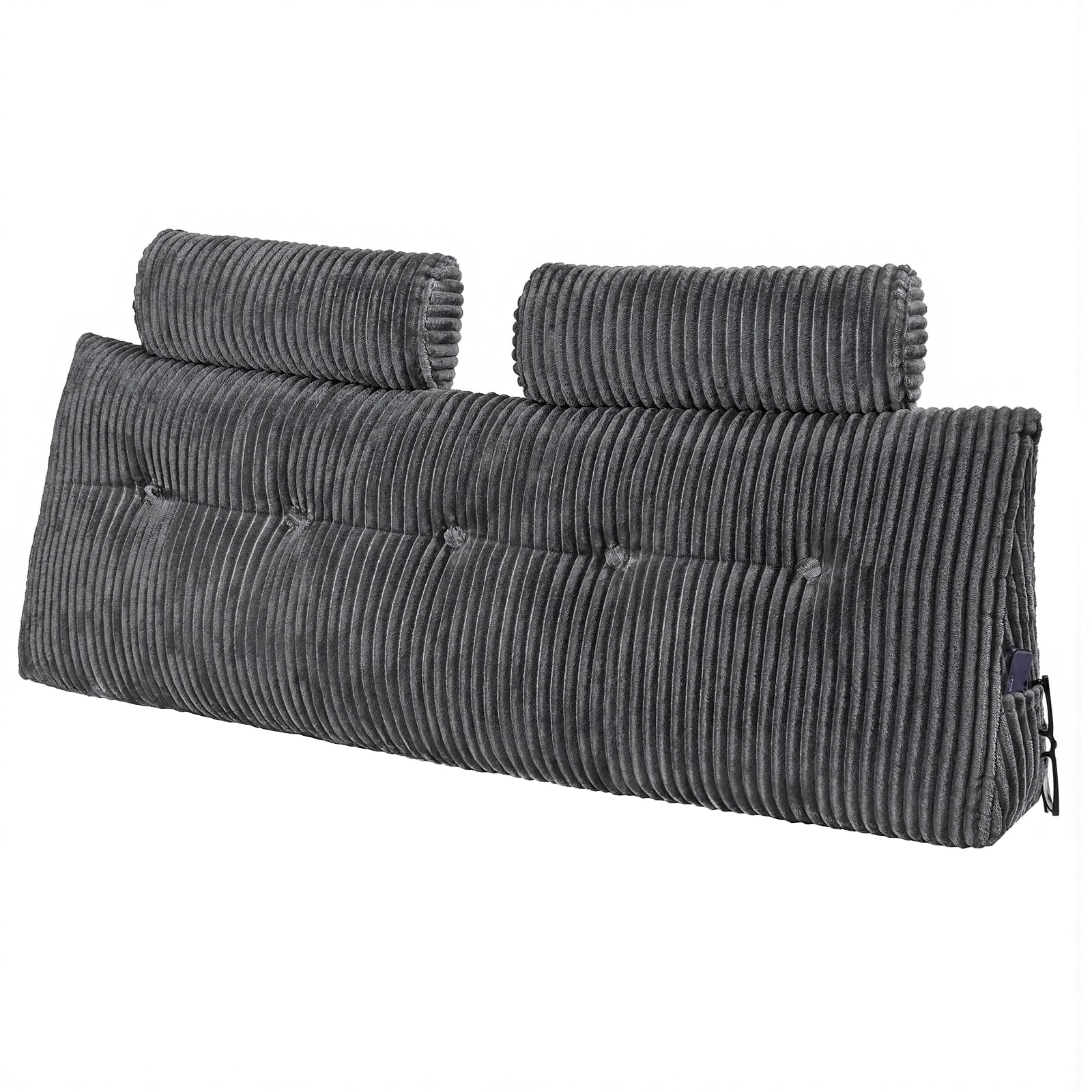VEVOR Headboard Pillow, Queen Size Wedge Headboard Pillow with 2 Side Pockets and 2 Headrests, Bed Wedge Pillow with Washable Flannel Cloth, for Reading, Gaming, Resting, Working in Bed, Grey