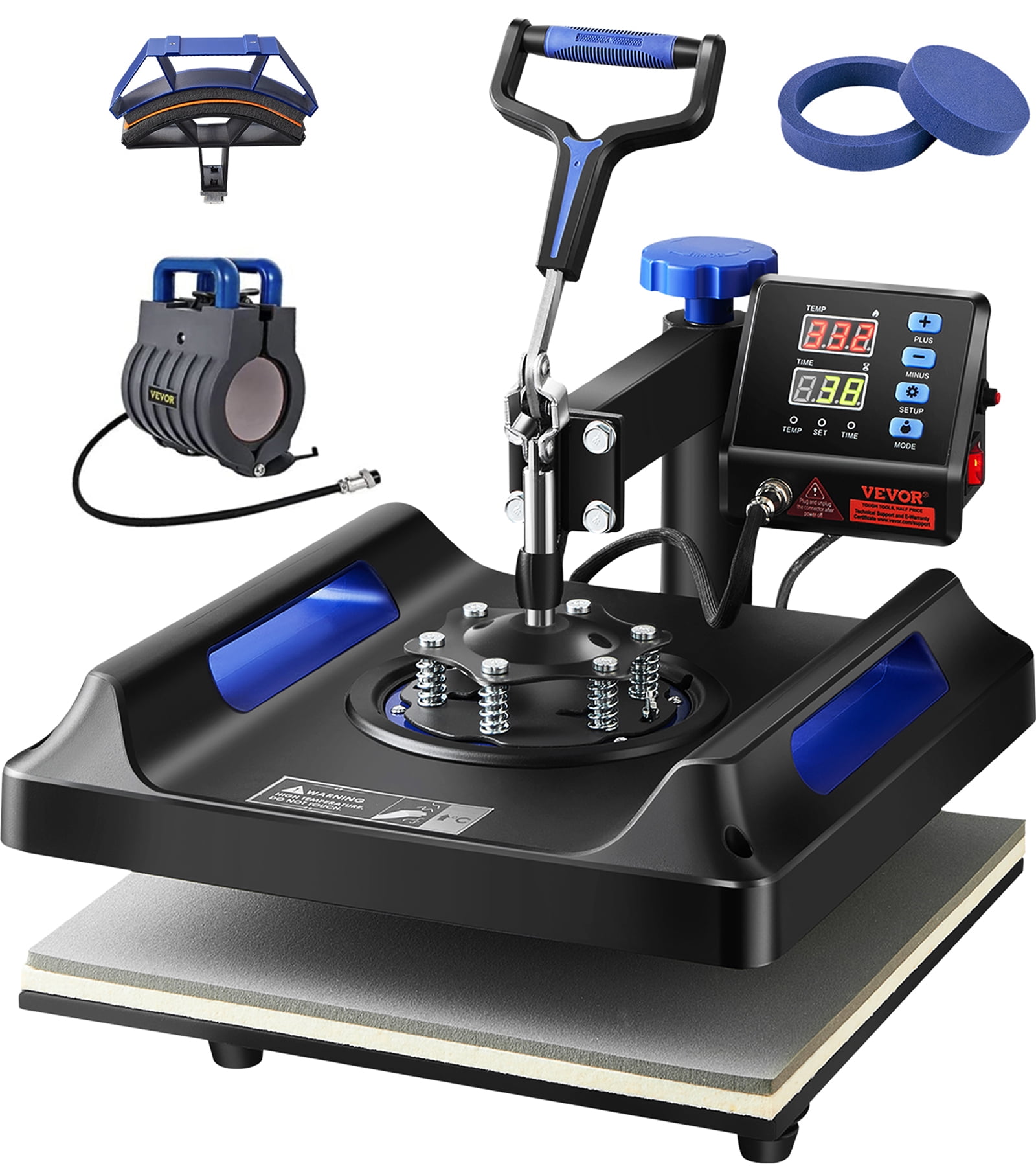 VEVOR Heat Press, 15x15in Swing Away 5 in 1 Heat Press Machine, Digital Control Multifunctional Device, Quick Heating with Safety Features, Ideal for T-shirts, Hats, Caps, Mugs, Plates