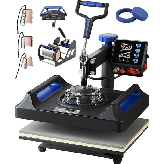 VEVOR Heat Press Machine 12 x 15 Inch 8 in 1 Heat Press Sublimation Machine 360 Rotation Swing Away 8 in 1 Shirt Printing Machine Dual-Tube Heating for DIY T-Shirts Cap & Mugs Blue