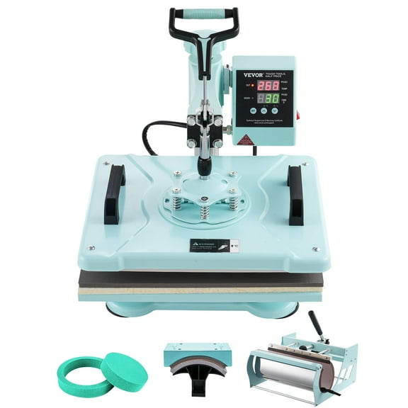 VEVOR Heat Press Machine, 12 x 15 inch, 5 in 1 Heat Transfer Machine with 30 oz Tumbler Press, 360 Swing Away T-Shirt Pressing, Digital Precise Control, for T-Shirts/Mugs/Hats/Plates, Green