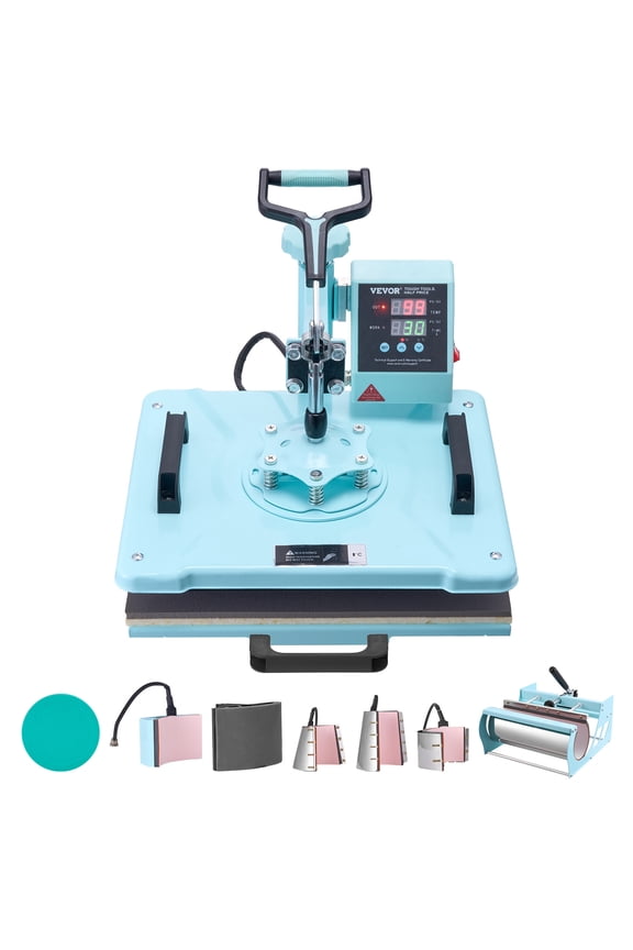 Heat Press Machine, 12 x 15 inch, 8 in 1 Heat Transfer Machine with 6-30 oz Tumbler Press, 360° Swing Away T-Shirt Pressing, Digital Precise Control, for T-Shirts/Mugs/Hats/Plates, Green