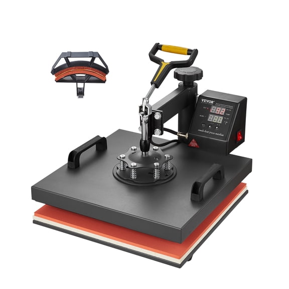 VEVOR Heat Press Machine 15 x 15 Inch 2 in 1 Heat Transfer Machine Black, for T-Shirts/Hats/Caps, with Hat Press, 360 Swing Away T-Shirt Pressing, Digital Precise Control, Fast and Even Heating