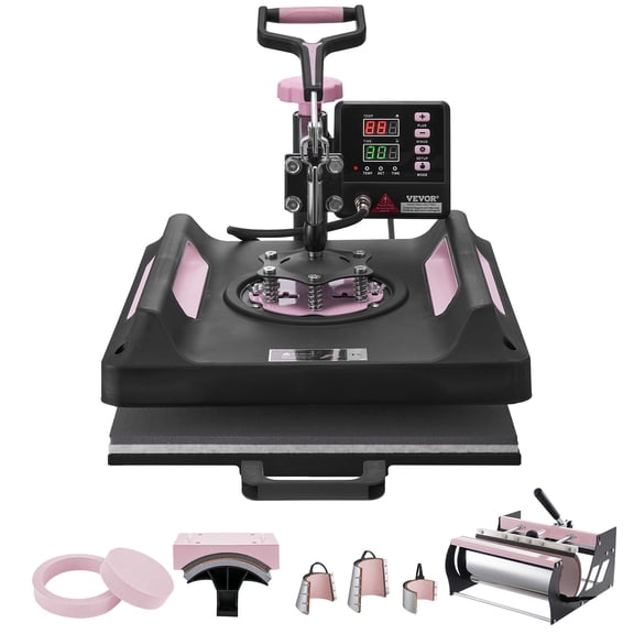 VEVOR Heat Press Machine 15 x 15 Inch 8 in 1 Heat Transfer Machine Black, for T-Shirts/Mugs/Hats/Plates, with 30 oz Tumbler Press, 360 Swing Away T-Shirt Pressing, Digital Control, PTFE Coating