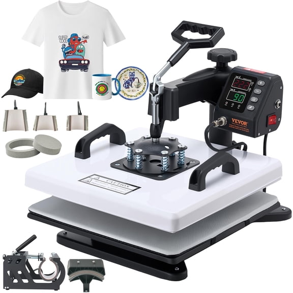 VEVOR Heat Press Machine, 15 x 15 in, 8-in-1 Multifunction, 360 Swing Away, Heat Up Fast and Even, Digital Precise Control, Sublimation Press Machine for T-Shirts, Mugs, Tumblers, Caps, Plates