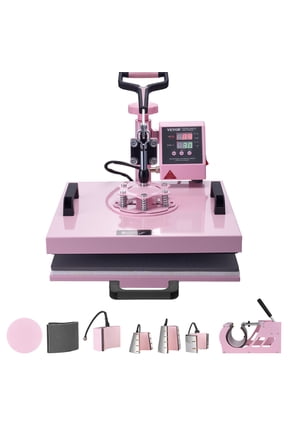 Heat Press Machine, 15 x 15 inch, 8 in 1 Heat Transfer Machine with 6-30 oz Tumbler Press, 360 Swing Away T-Shirt Pressing, Digital Precise Control, for T-Shirts/Mugs/Hats/Plates, Pink