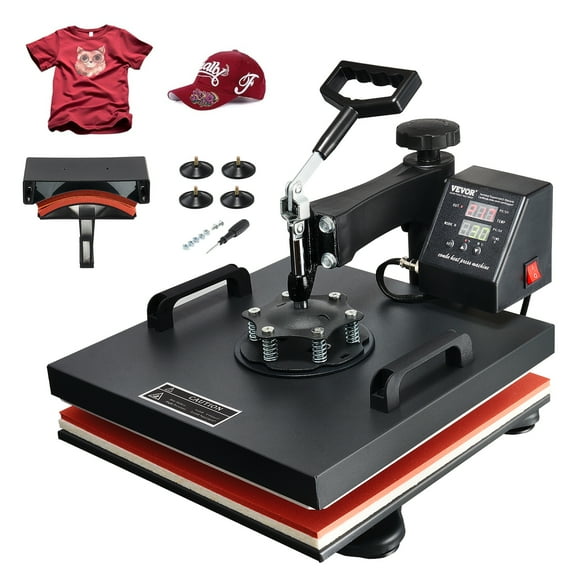 VEVOR Heat Press Machine, 15x15in 2 in 1 Clamshell Sublimation Transfer Printer with Teflon Coated, Digital Precise Heat Control, Large Powerpress for T-Shirt Hat Cap