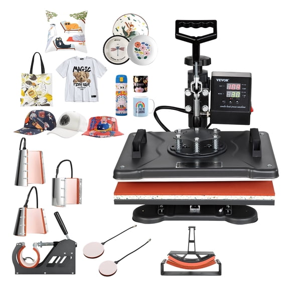 VEVOR Heat Press Machine, 8 in 1 Combo Digital Multifunctional Sublimation Heat Transfer Machine 12x15 inch, 360 Degree Rotation Swing Away for Printing T Shirts Mug Cap Hat Plate