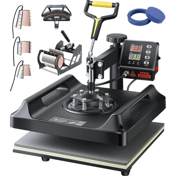 VEVOR Heat Press Machine 8 in 1 Combo, Heat Press 15x15 in, Swing Away T Shirt Printing Machine Digital Control, Multifunction Transfer Machine Sublimation, for T-Shirt Hat Cap Mug Plate, Black